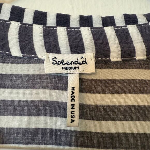 Splendid Striped Long Sleeve Rayon Tunic Shirt Blouse White Blue Medium - Picture 4 of 5